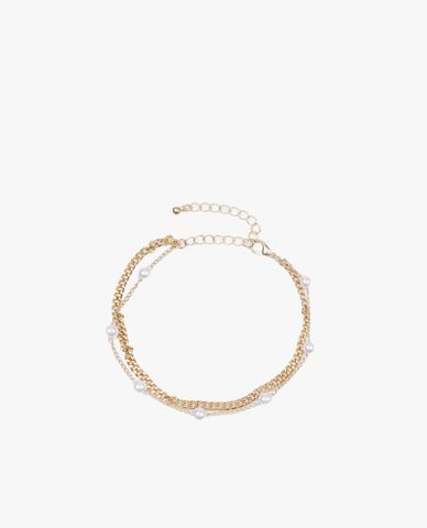  CECI - Lắc chân nữ mắc xích hai vòng đính ngọc trai 