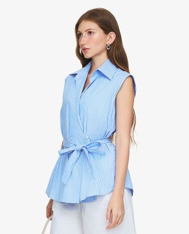  GIGI - Áo sơ mi nữ cổ bẻ sát nách phối thắt nơ nữ tính 