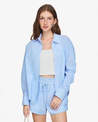  GIGI - Áo sơ mi nữ cổ bẻ tay dài thêu hoa tinh tế 