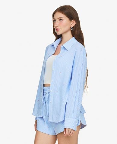  GIGI - Áo sơ mi nữ cổ bẻ tay dài thêu hoa tinh tế 