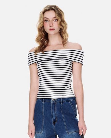  GIGI - Áo trễ vai nữ phom ôm phối sọc thời trang 