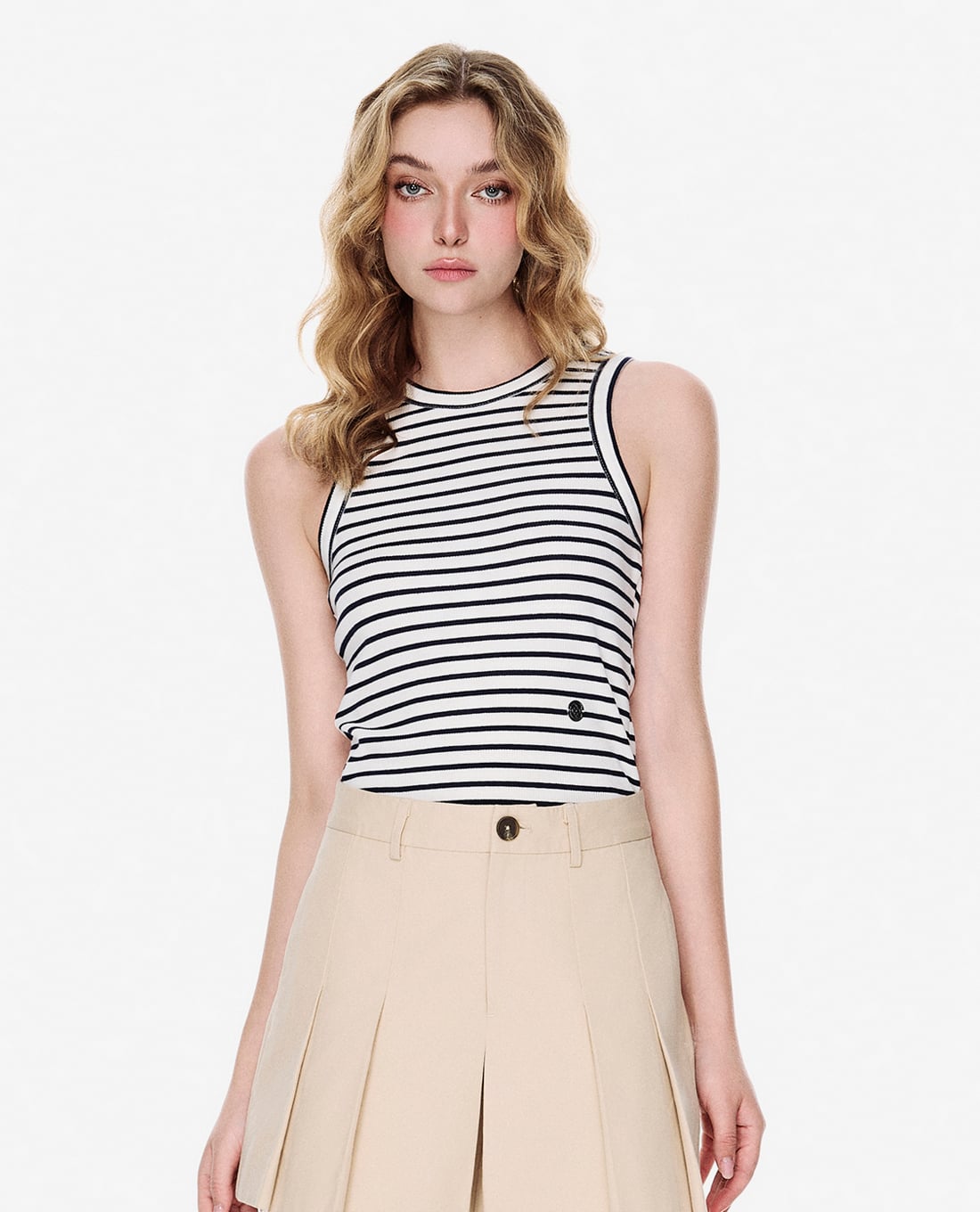 GIGI - Áo ba lỗ nữ cổ tròn phối sọc hiện đại