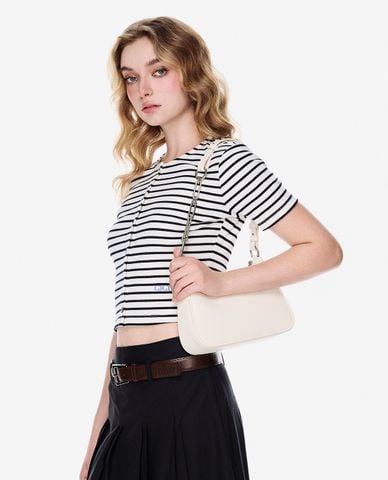  GIGI - Áo croptop nữ cổ tròn tay ngắn kẻ sọc 