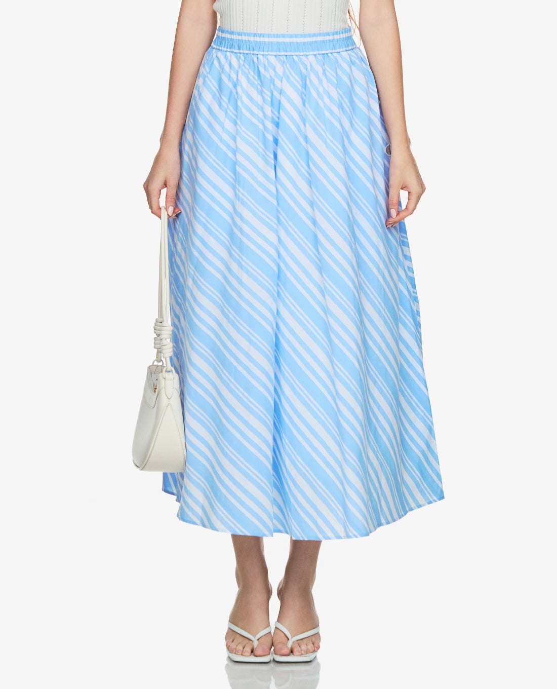 GIGI - Chân váy chữ A midi lưng thun kẻ sọc