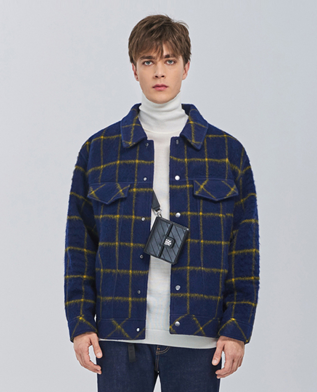 Áo khoác kiểu nam sọc caro phối túi vuông