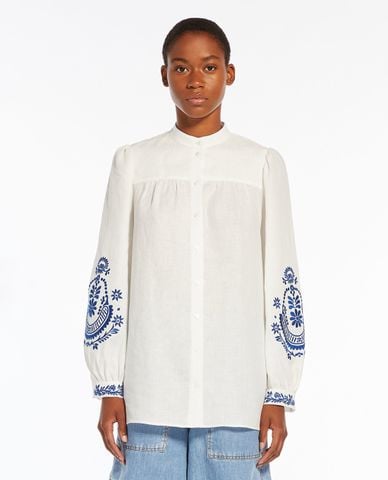  WEEKEND MAX MARA - Áo sơ mi cổ tròn tay dài phối hình thêu Carina 
