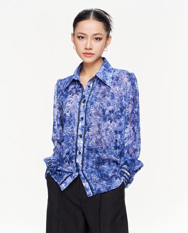  GIGI - Áo sơ mi nữ cổ bẻ tay dài phối nút cài thời trang 