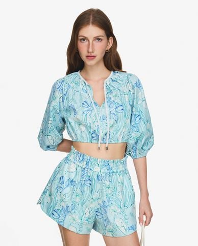  GIGI - Áo kiểu cổ V tay lỡ phom croptop phối họa tiết hoa 