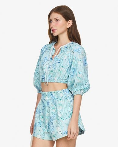  GIGI - Áo kiểu cổ V tay lỡ phom croptop phối họa tiết hoa 