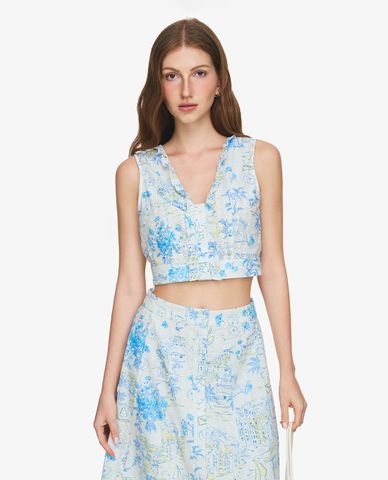  GIGI - Áo sát nách nữ cổ V phom croptop in hoa 