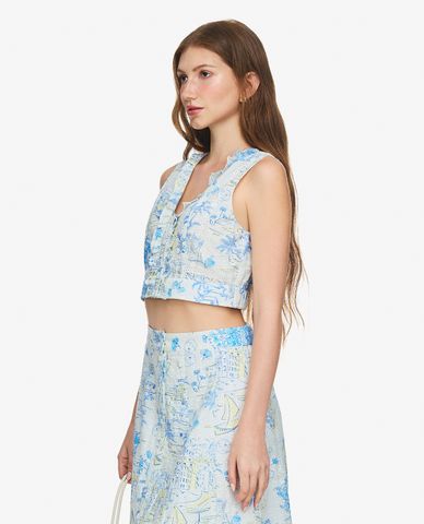 GIGI - Áo sát nách nữ cổ V phom croptop in hoa 