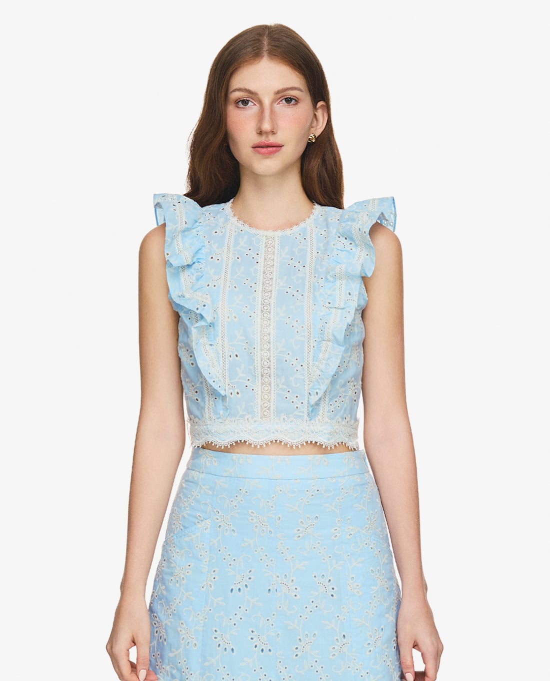 GIGI - Áo sát nách nữ cổ tròn phối bèo nhún