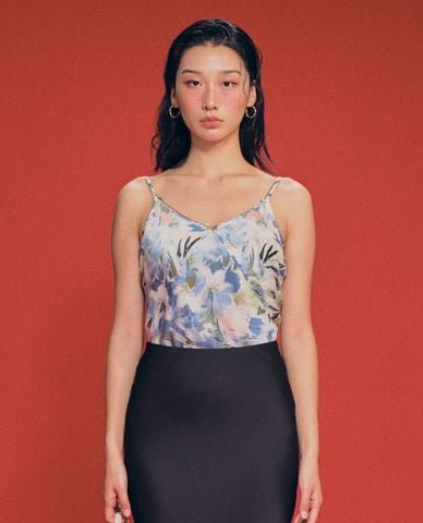  GIGI - Áo hai dây nữ cổ V in hoạ tiết hoa thời trang 