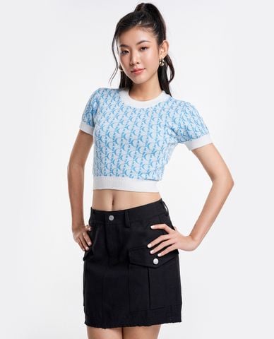  GIGI - Áo dệt kim nữ cổ tròn tay ngắn phom croptop hiện đại 