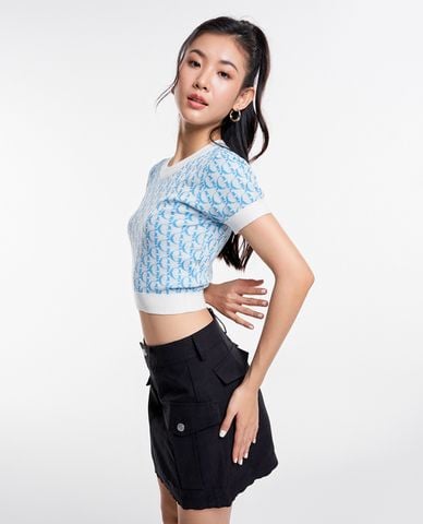  GIGI - Áo dệt kim nữ cổ tròn tay ngắn phom croptop hiện đại 