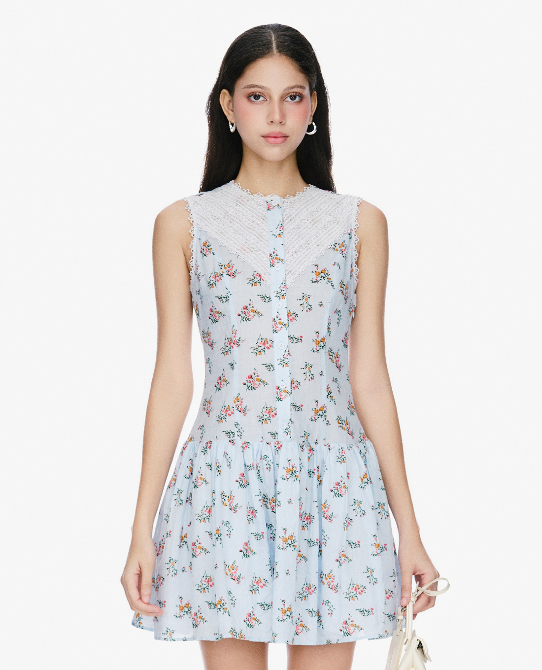 GIGI - Đầm sát nách mini cổ tròn in hoa