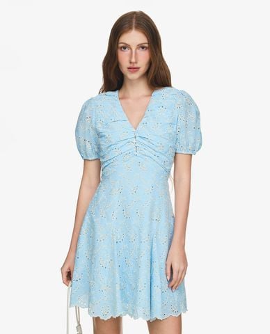  GIGI - Đầm mini cổ V tay phồng phối hoa văn 