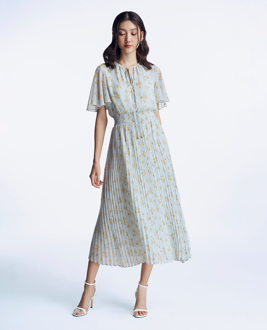 GIGI - Đầm xếp li midi thắt eo phối hoạ tiết điệu đà