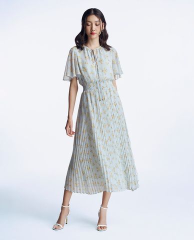  GIGI - Đầm xếp li midi thắt eo phối hoạ tiết điệu đà 