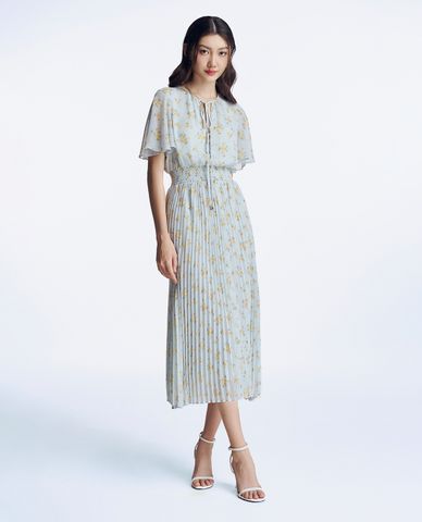  GIGI - Đầm xếp li midi thắt eo phối hoạ tiết điệu đà 