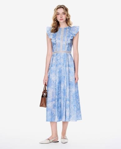  GIGI - Đầm sát nách midi cổ tròn phối bèo nhún 