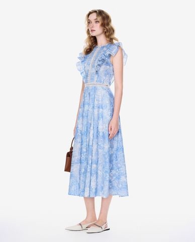  GIGI - Đầm sát nách midi cổ tròn phối bèo nhún 