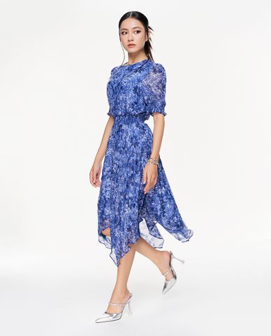  GIGI - Đầm midi cổ tròn tay ngắn Smocked Hankerchief 