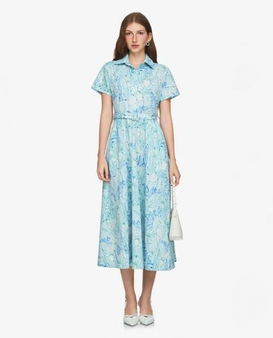  GIGI - Đầm sơ mi midi cổ bẻ tay ngắn phối thắt lưng 