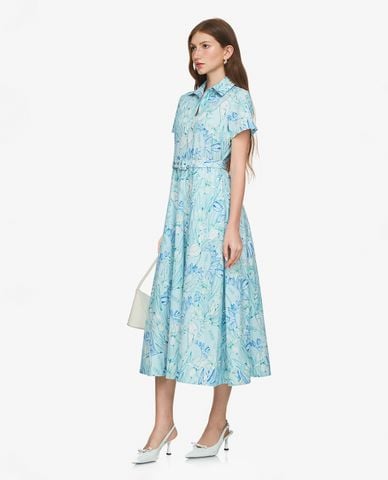  GIGI - Đầm sơ mi midi cổ bẻ tay ngắn phối thắt lưng 