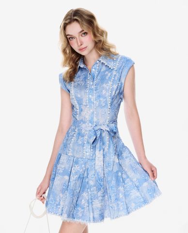  GIGI - Đầm xếp tầng mini tay ngắn phối nơ 