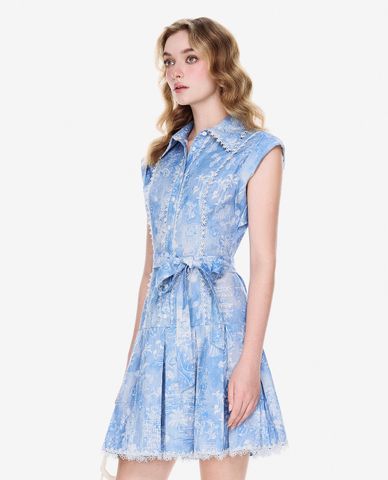  GIGI - Đầm xếp tầng mini tay ngắn phối nơ 