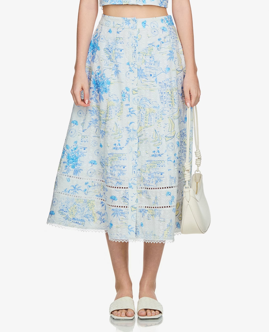 GIGI - Chân váy chữ A midi phối họa tiết