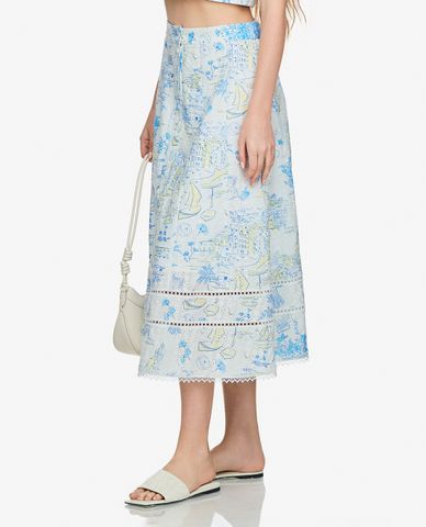  GIGI - Chân váy chữ A midi phối họa tiết 