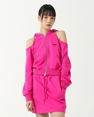  NERDY - Áo hoodie nữ tay dài phối zip Open Shoulder 
