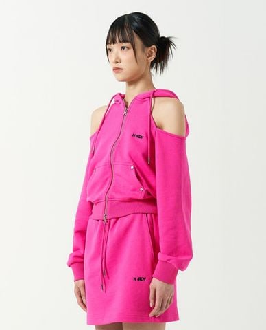  NERDY - Áo hoodie nữ tay dài phối zip Open Shoulder 
