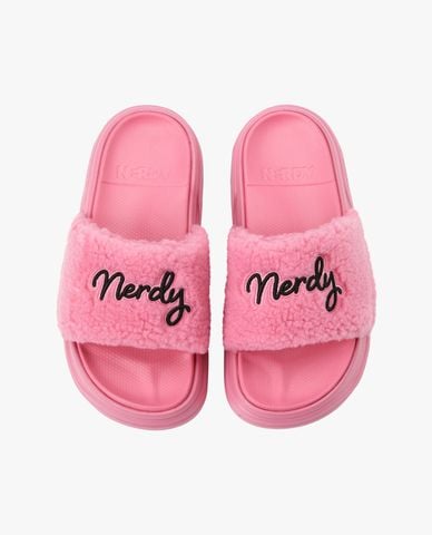  NERDY - Dép quai ngang unisex phối lông Lovely Letter Fleece 