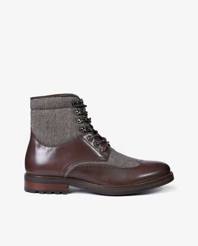  PEDRO - Giày boots nam vải phối da Dark Brown 