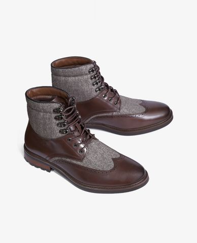  PEDRO - Giày boots nam vải phối da Dark Brown 
