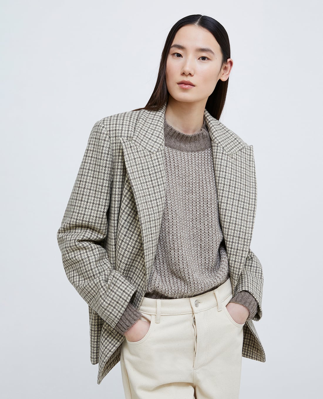 MAX&Co. - Áo khoác blazer nữ cổ V tay dài kẻ caro Maser