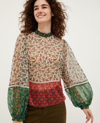  MAX&Co. - Áo kiểu xuyên thấu cổ tròn tay phồng phối bèo Barni 