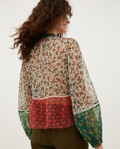  MAX&Co. - Áo kiểu xuyên thấu cổ tròn tay phồng phối bèo Barni 