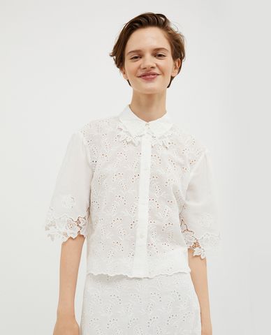  MAX&Co. - Áo sơ mi cổ bẻ tay ngắn phom lửng phối ren Alias 