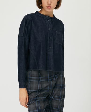  MAX&Co. - Áo sơ mi nữ cổ tròn tay dài Cropped Denim 