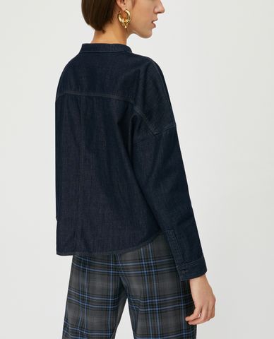  MAX&Co. - Áo sơ mi nữ cổ tròn tay dài Cropped Denim 
