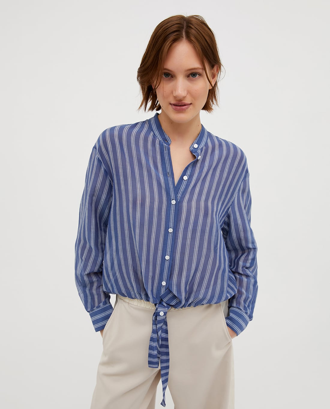 MAX&Co. - Áo sơ mi cổ V tay dài phối dây buộc thanh lịch Falcone