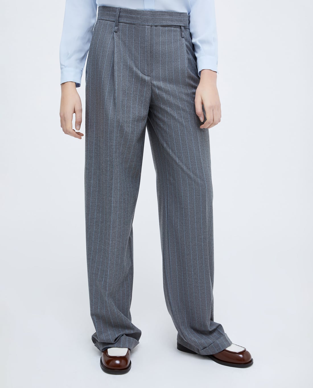 MAX&Co. - Quần nữ ống rộng cạp cao kẻ sọc Indice