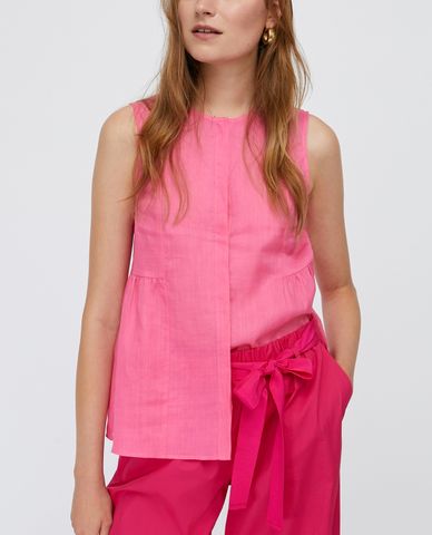  MAX&Co. - Áo kiểu nữ cổ tròn sát nách phối nút cài Ramie 