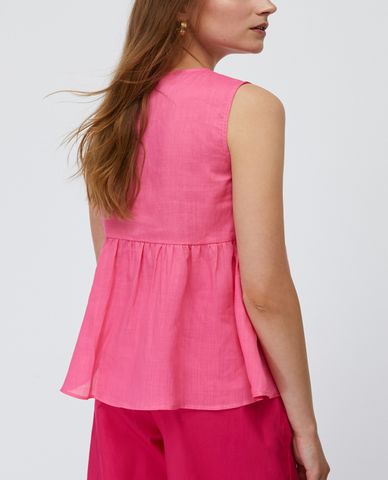  MAX&Co. - Áo kiểu nữ cổ tròn sát nách phối nút cài Ramie 