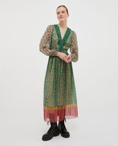  MAX&Co. - Đầm xếp li midi cổ V tay dài hoạ tiết Teruel 