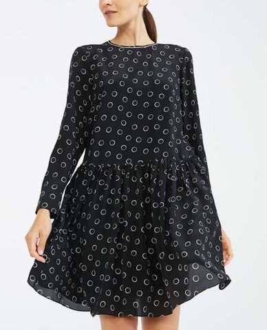  Max Mara - Đầm mini cổ tròn tay dài phối họa tiết chấm tròn 